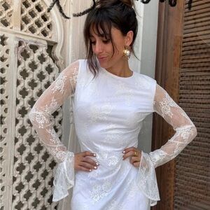 12th Tribe White Lace Mini Dress